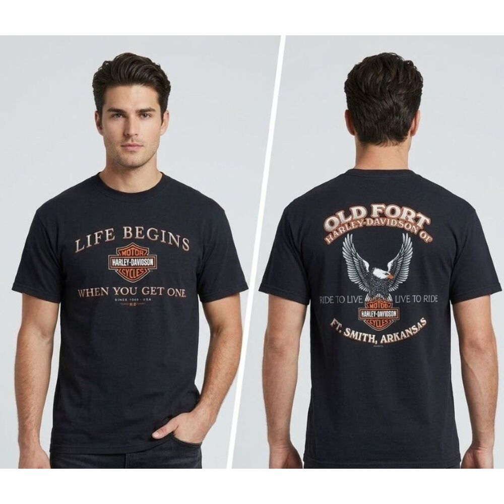 Vintage Ft. Smith Arkansas Harley Davidson T Shirt Life Begins XL Black